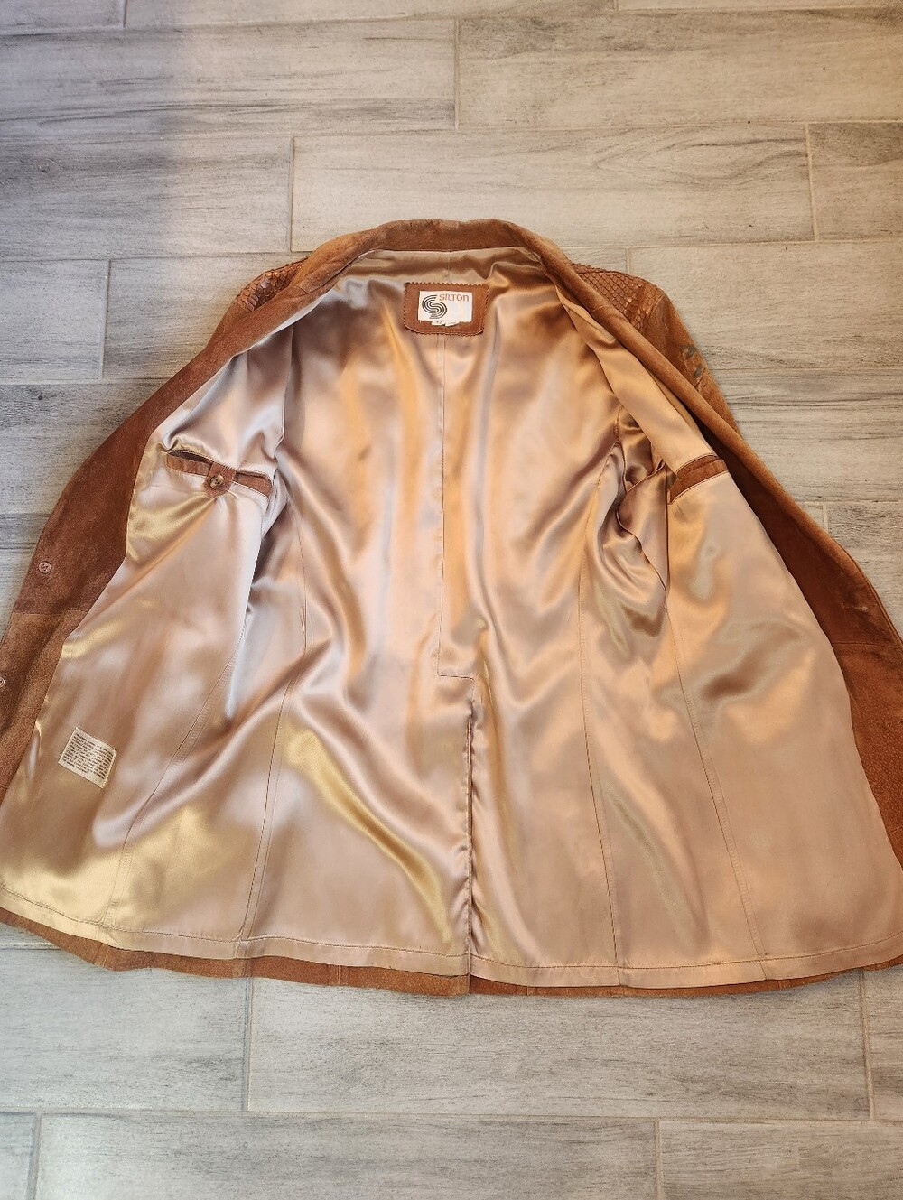 Vintage 70s Silton Blazer Men's 42Long Cognac Brown Suede Snake Embossed Western - Picture 15 of 16